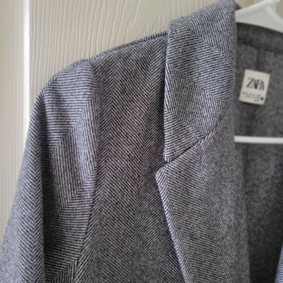ZARA Women's Gray Herringbone Open Front Blazer Coat- M - Picture 6 of 10